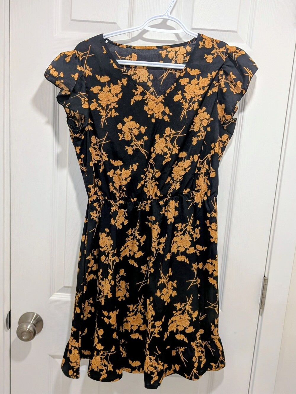 Women’s Black Floral Wrap Dress - Mustard Print